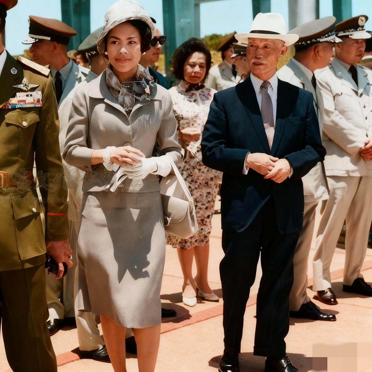 1963年，泰国诗吉丽王后和陈诚，一张罕见的合影，从镜头中我们可以看到，诗吉丽穿