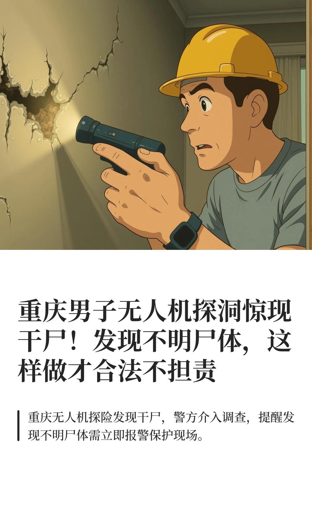 重庆男子无人机探洞惊现干尸！发现不明尸体重庆一男子在崖洞探险时发现干尸，立即报