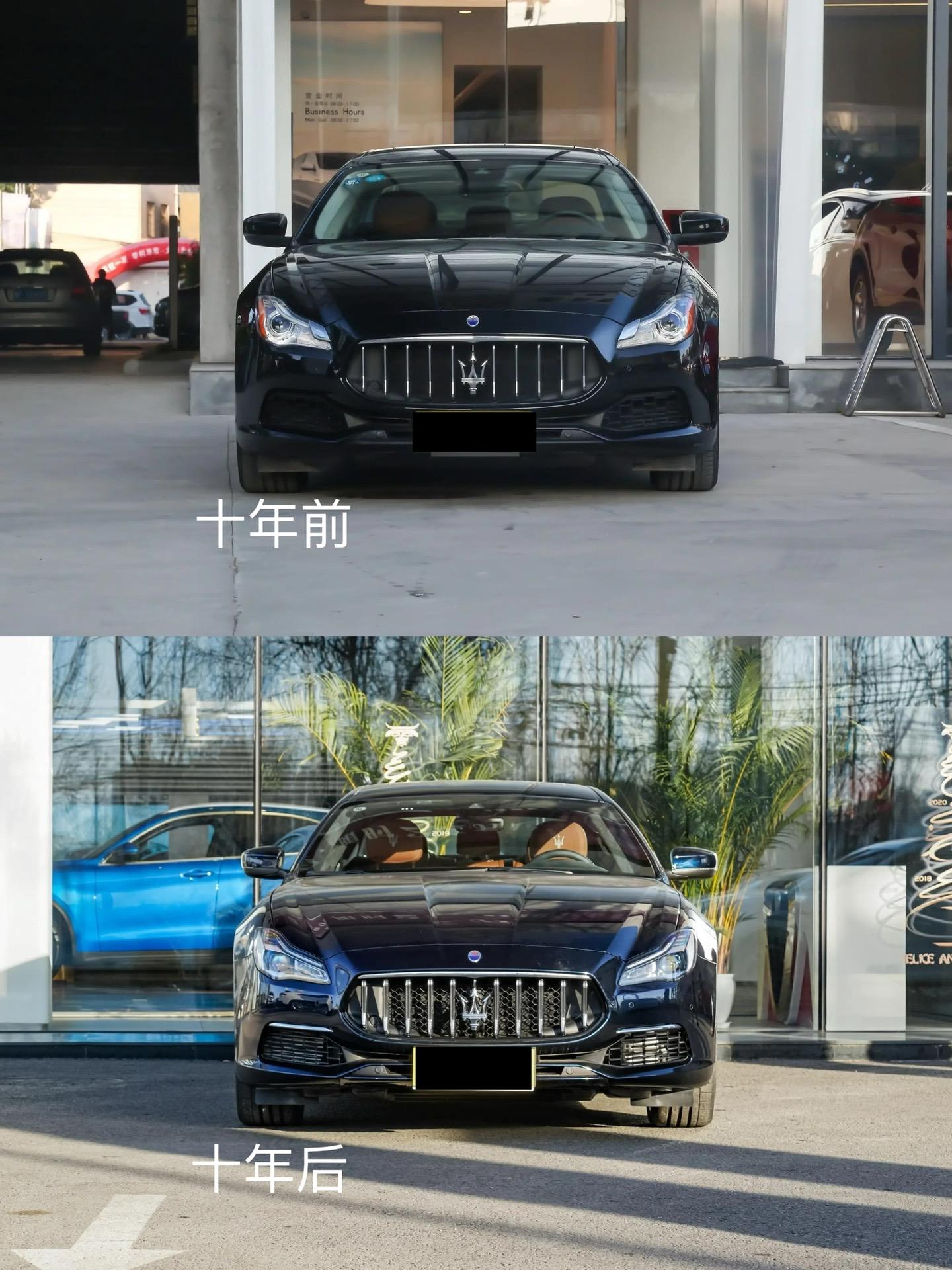 十年前的黑武士，十年后的深海蓝，一台玛莎拉蒂的十年十年前的玛莎拉蒂总裁，一身黑漆，侧面还贴着经销商的
