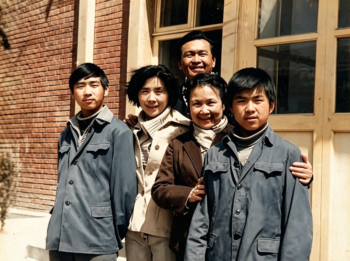 1983年4月，北京，一张珍贵的全家福。叶露茜专程从上海赴京，探望女儿赵青一家。