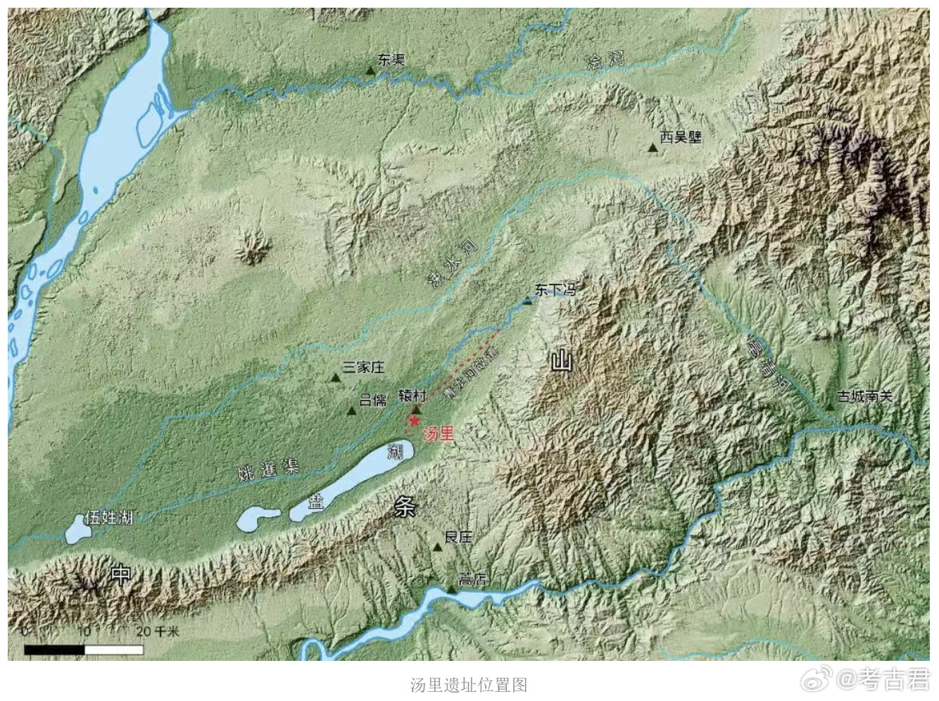 考古新发现汤里遗址在山西运城盐湖附近，汤里遗址的发掘揭露出一处东下冯文化聚落。