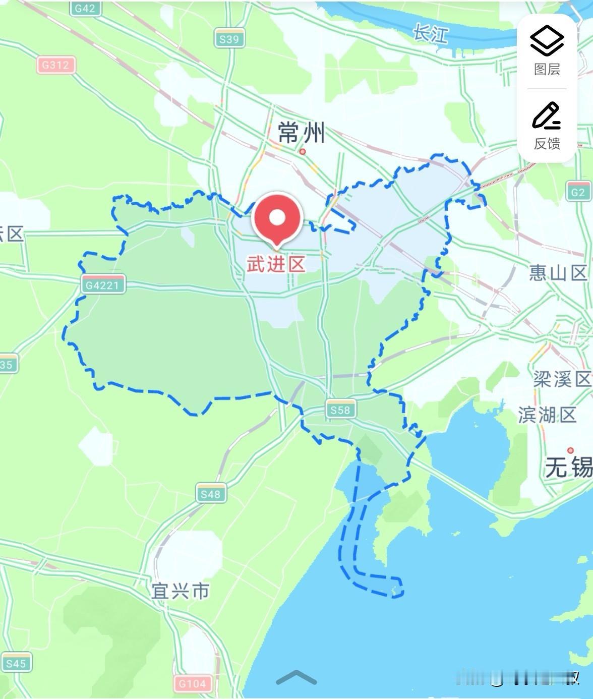 突然发现这里的行政区划很有趣！如果不是有个太湖，让宜兴和无锡市区相连，岂不是硬