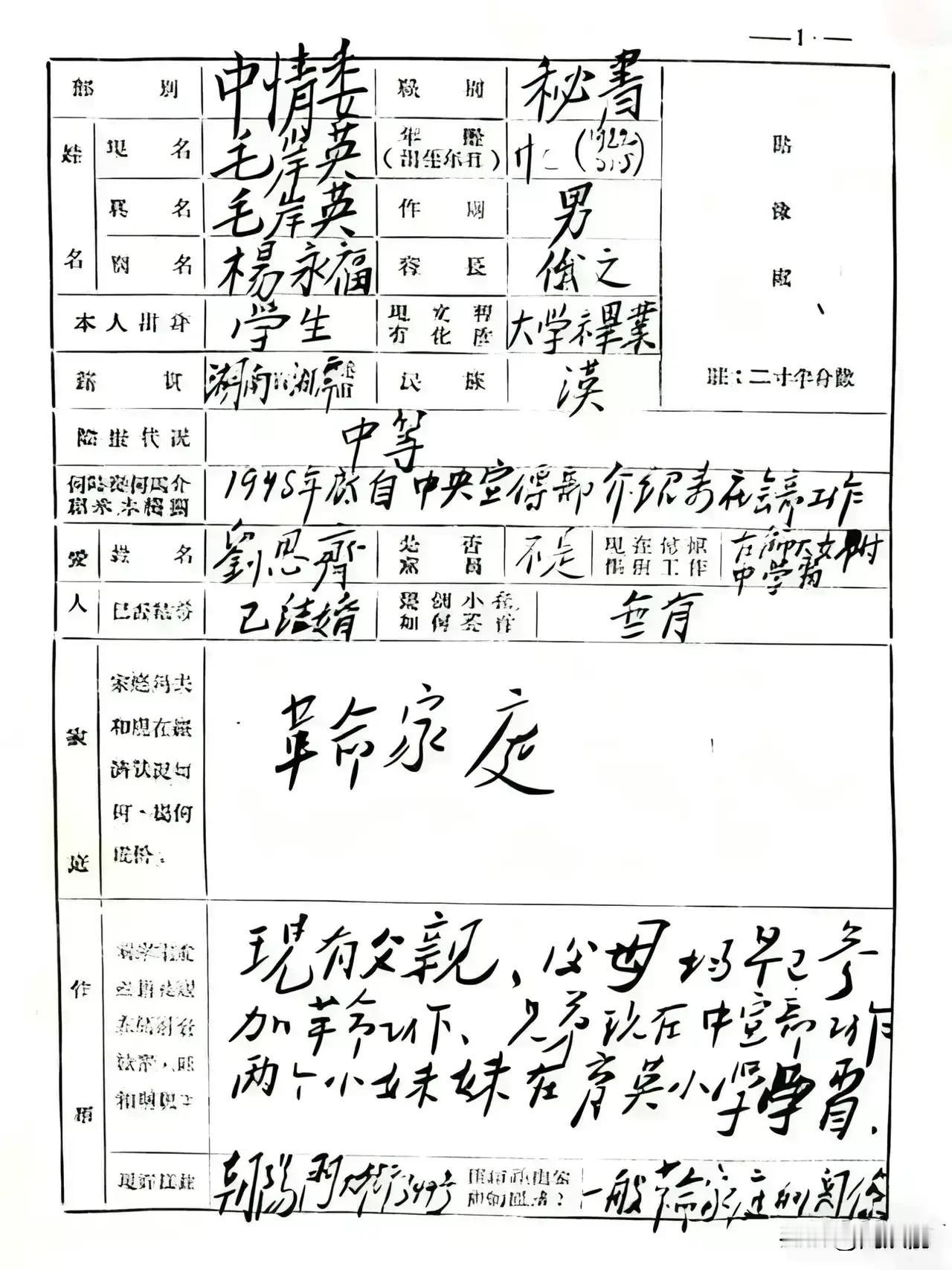 毛岸英为什么叫杨永福？是因为毛主席用过杨姓吗？毛主席曾经使过杨姓化名，192