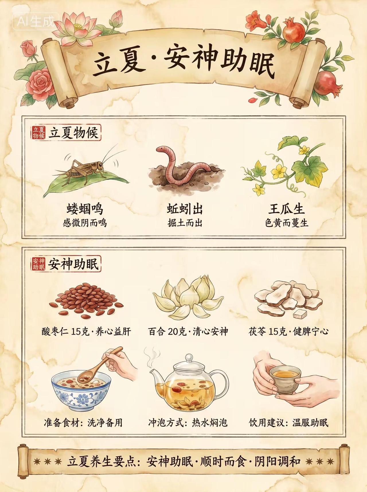 🌿立夏必看｜安神助眠不费劲儿✅。立夏至🌿昼长夜短，失眠找上门？别慌！这组立