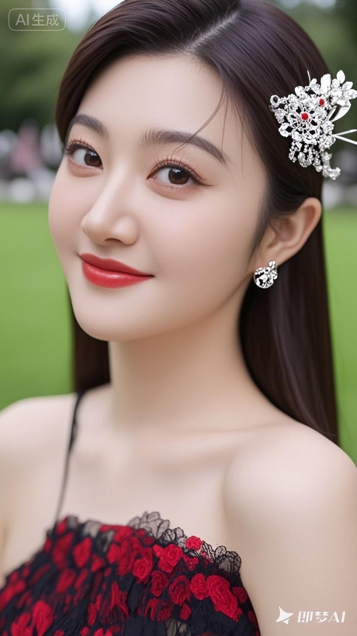 优雅红裙，闪耀耳饰，气质满分！💃🌹✨