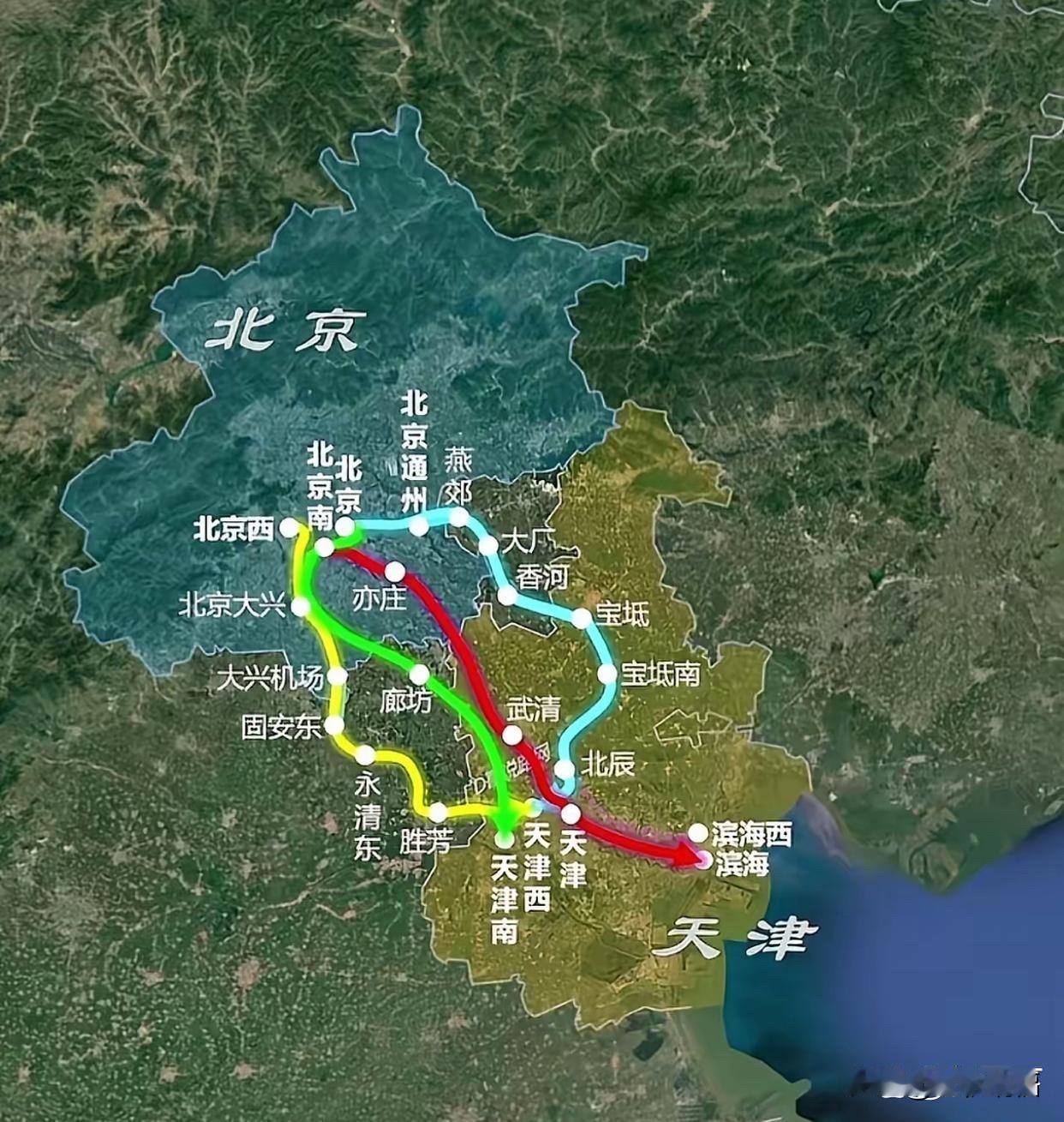 谁懂啊！刷到京津高铁的线路图，直接给我看愣了——4条联络线拧成一团，活脱脱就是现