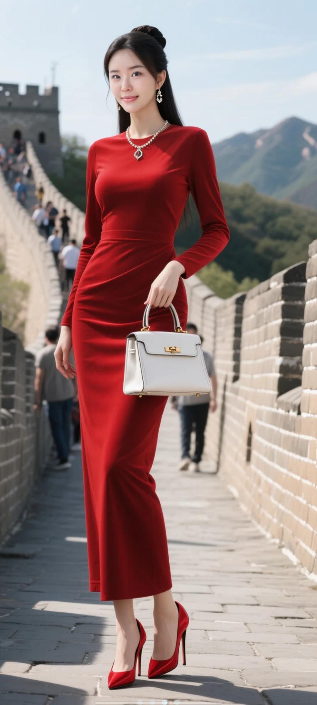 一袭红色长裙，展现中国红之美！