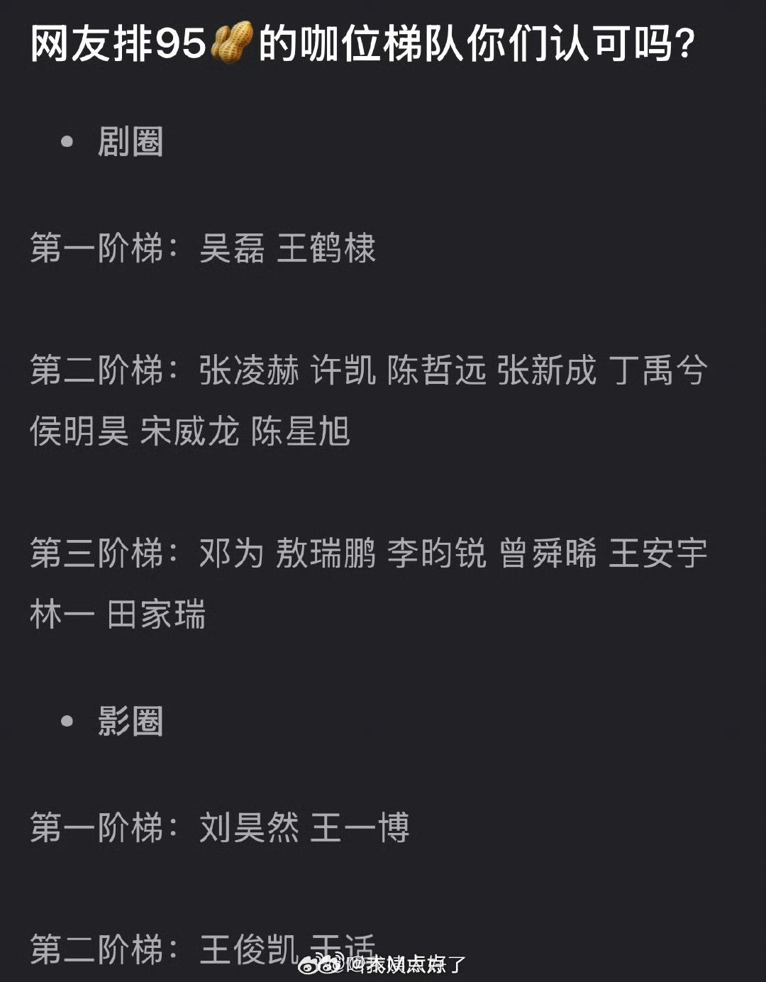 内娱95🥜咖位梯队🈶，大家认可吗？
