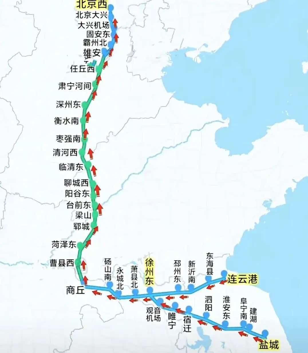 雄商高铁全线通车，彻底改变苏北盐城、徐州、宿迁、淮安等城市传统进京路线，主要是在