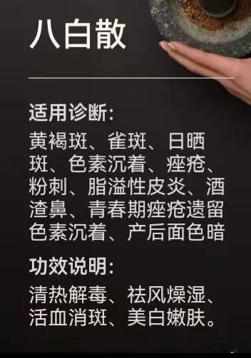 八白散是一种经典的中医外敷方剂，以“八白”命名源自清代《医宗金鉴·外科心法要诀》