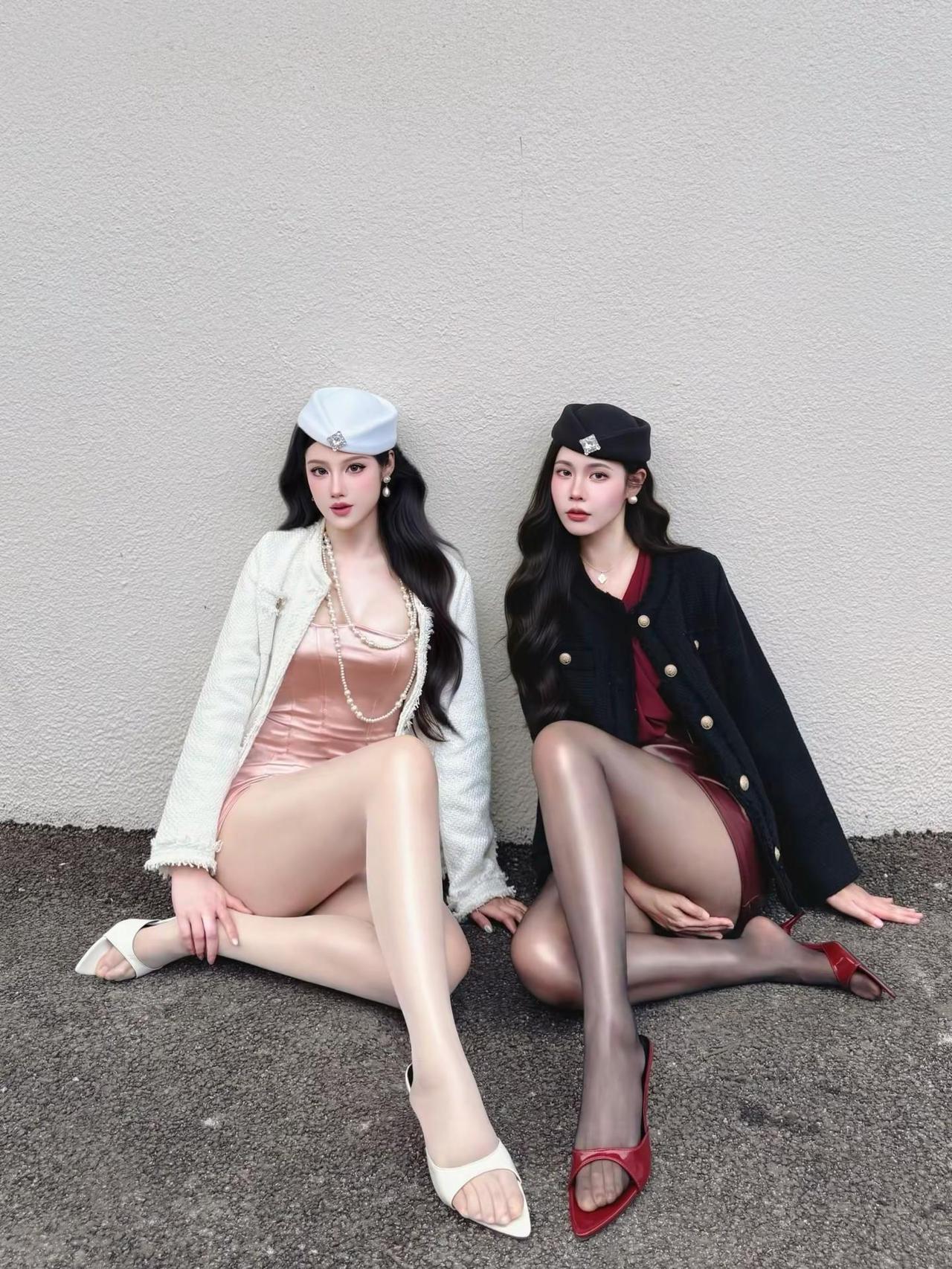 经济上行的美🤍🖤小香风大长腿拍照姿势闺蜜