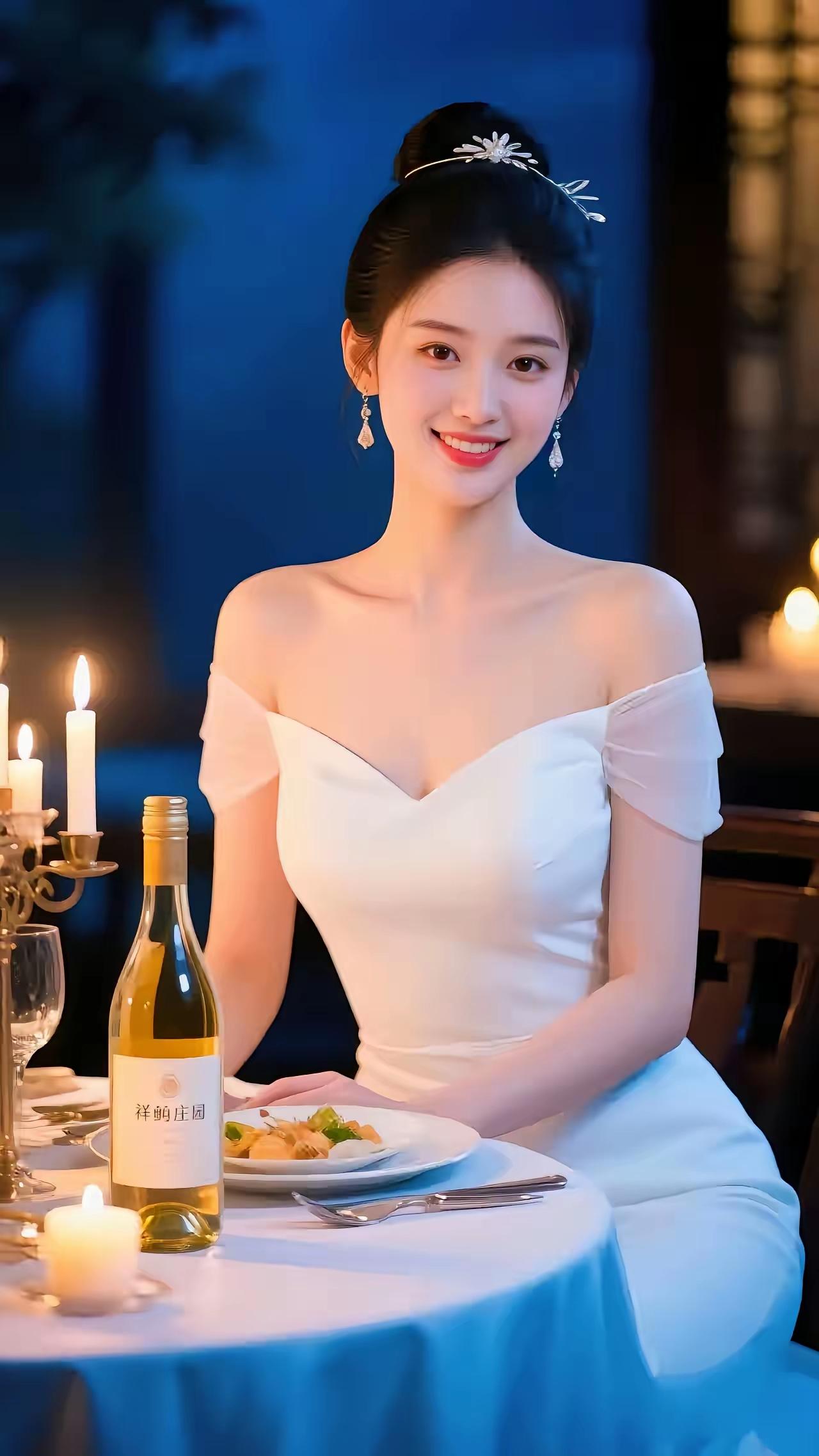优雅晚宴，白裙美人与美食相伴美女究竟能有多美