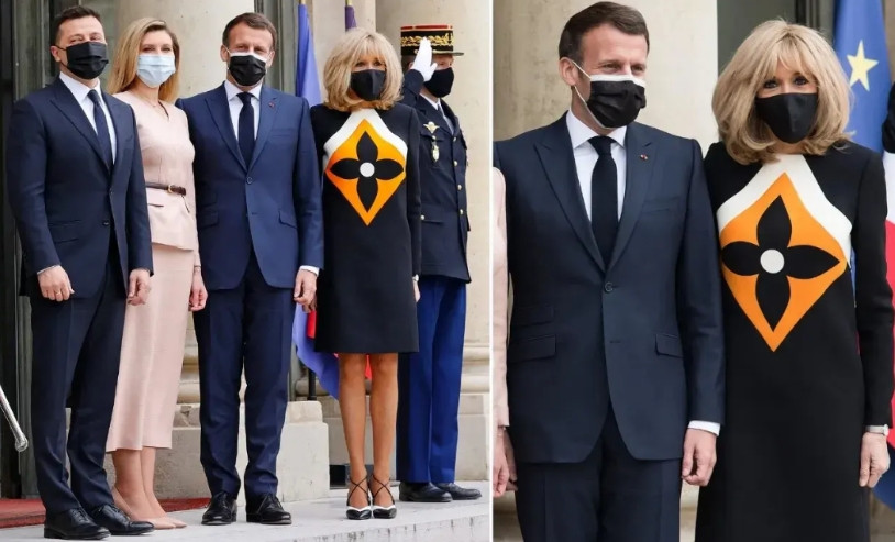 这么大的LV标志，也就法国第一夫人敢穿。每次出国访问，就怕人家认不出来法国的