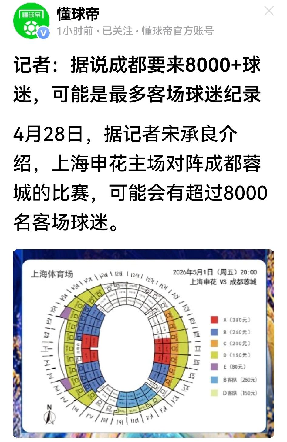 呵呵，五一节申花与蓉城的巅峰对决，第一大悬念不是胜负，而是能否打破中超上座率和客