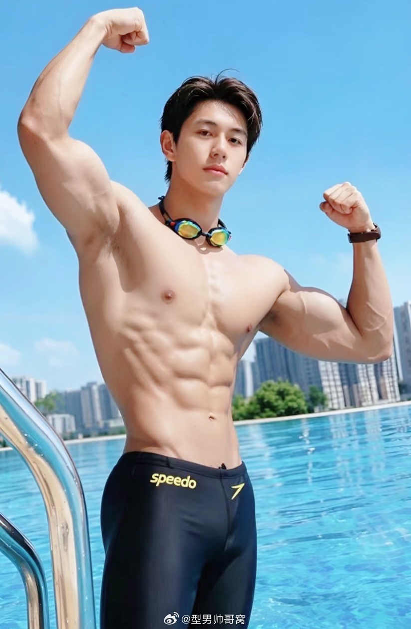 型男帅哥窝泳池帅哥​​​