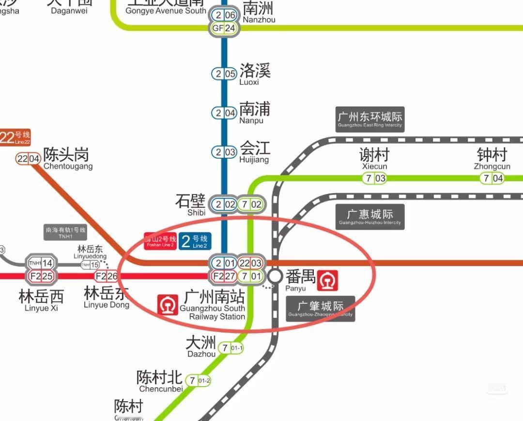 广州南站是广州换乘之王，还有谁😂4条地铁线（2号、7号、22号、佛山2号）3