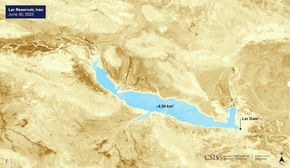 德黑兰的水危机正在迅速恶化，图像分析显示其关键水库水位在多年持续干旱中远低于正常