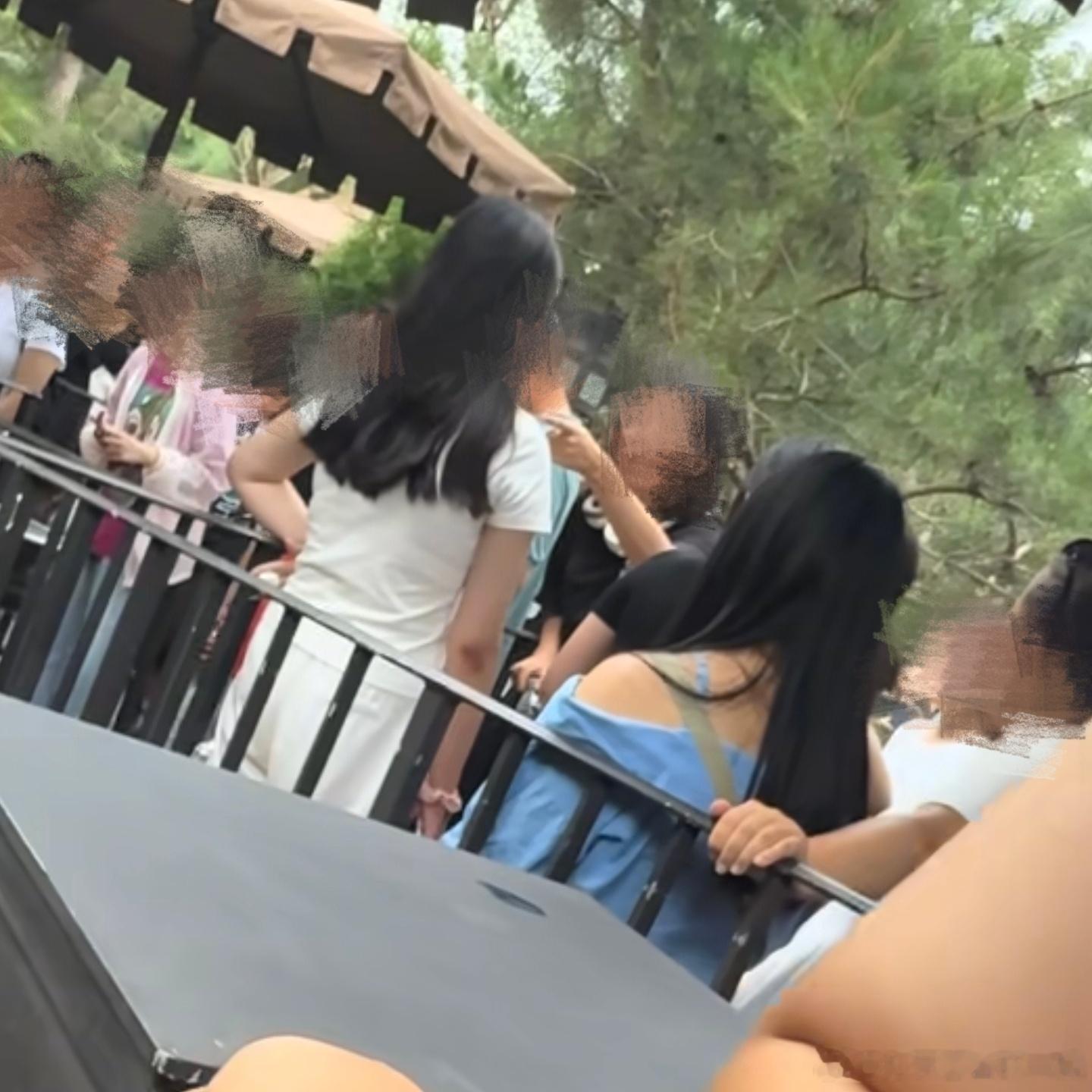 刷到一个非常难绷的视频，北京某主题乐园排队区发生偷拍指控，两位女生质疑前方黑衣游