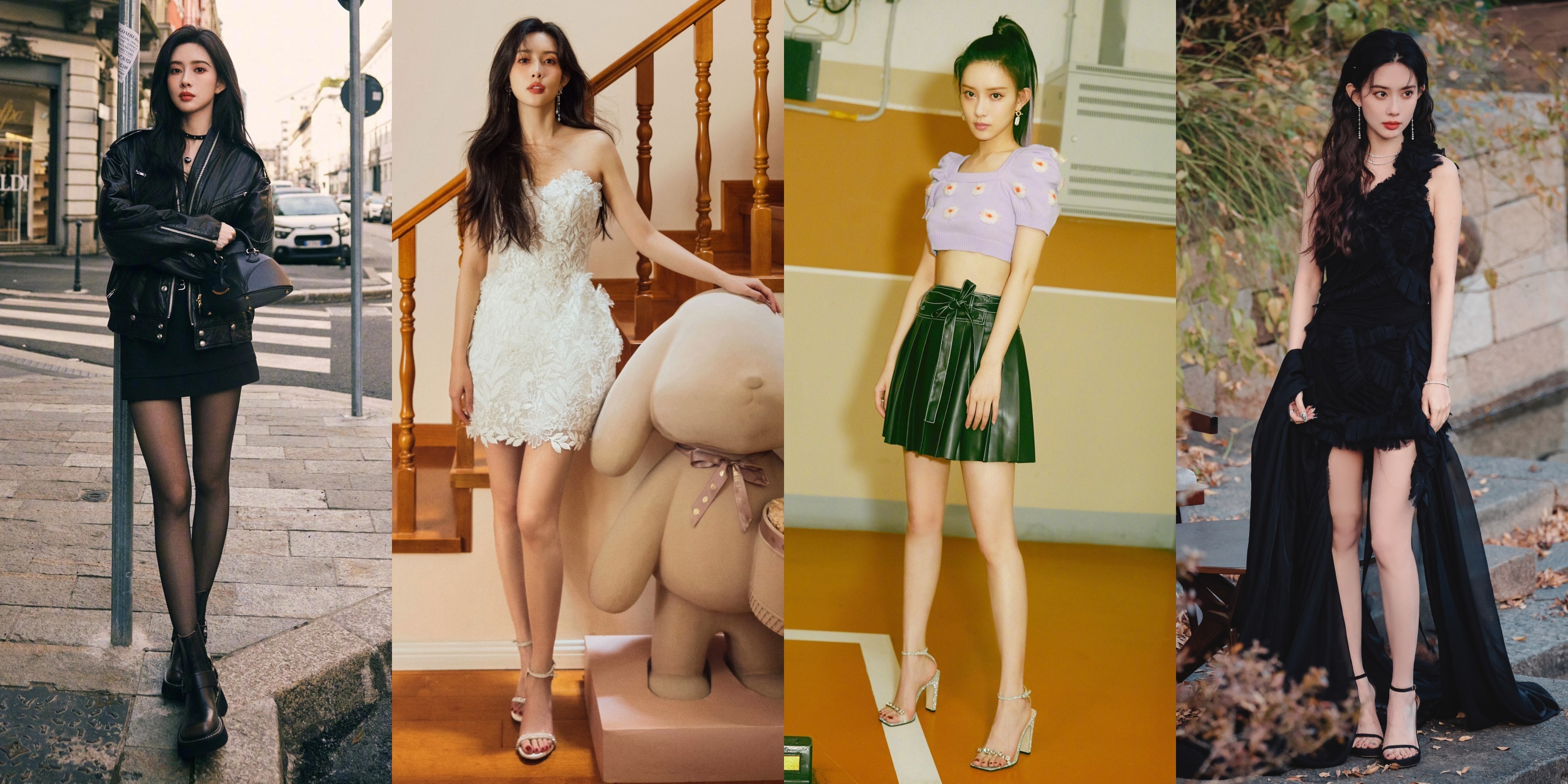 孟子义穿搭壁纸：高跟大长腿，柔美精致。孟子义