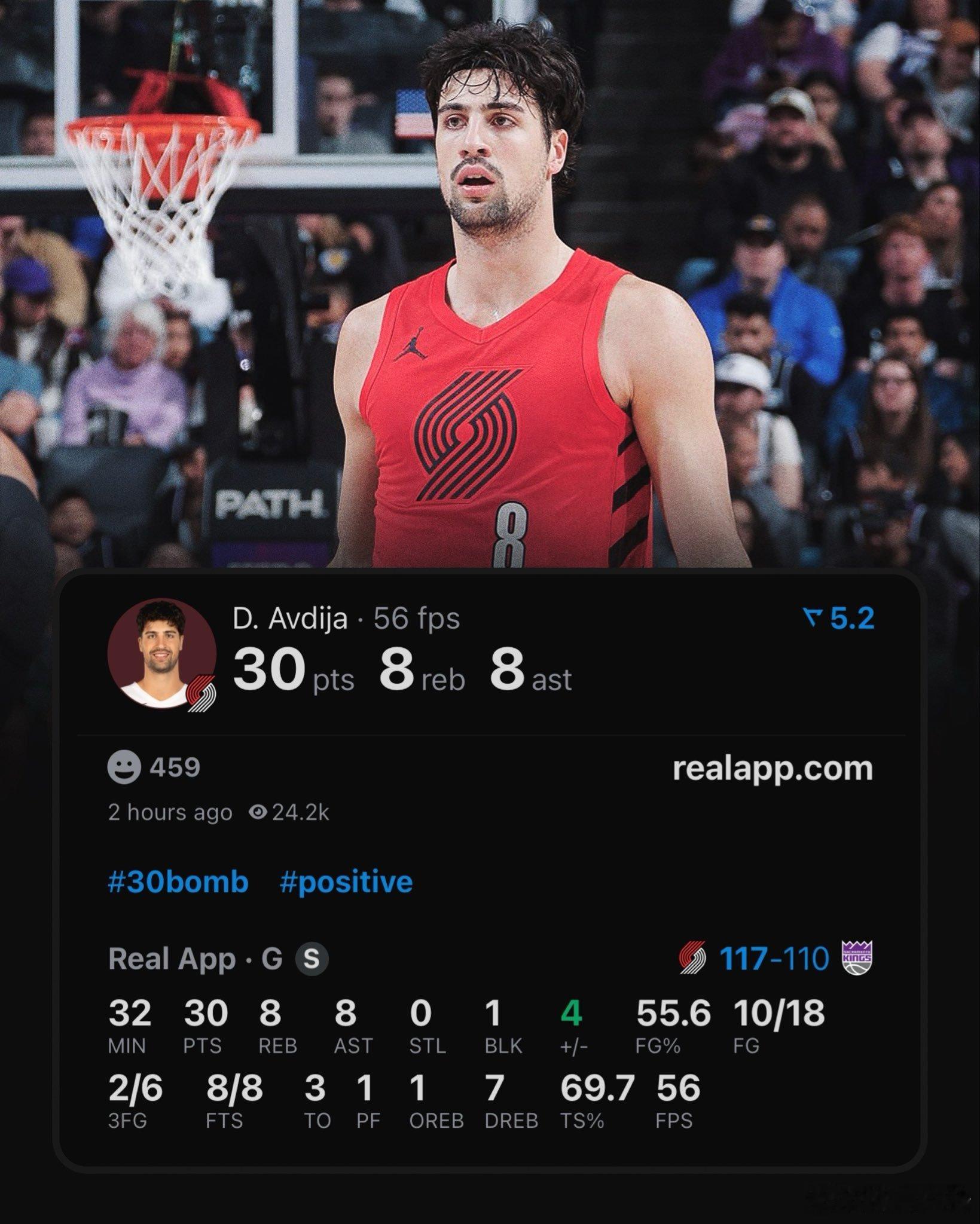 开拓者终结国王四连胜阿夫迪亚的回归，让开拓者有了主心骨，半场拿下20+5+5的他