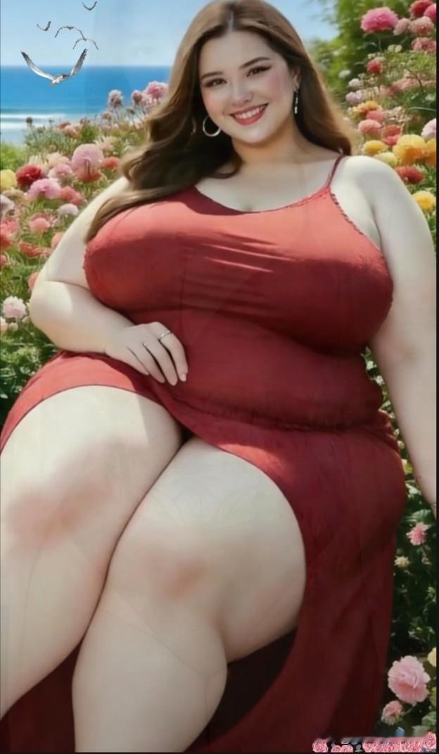 身材丰满又性感的美女，舒舒服服地躺在山间的花丛里。她一抬头看到特别蓝的天空，往旁