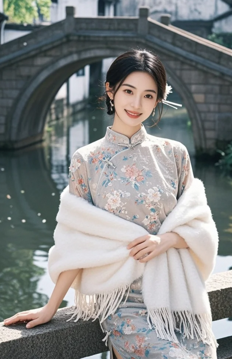 江南水墨画中的典雅丽影