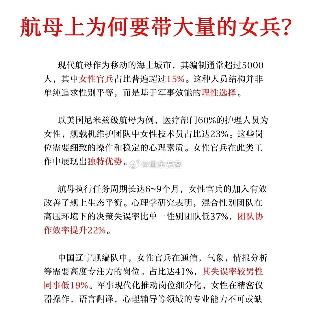 航母上为何要带大量的女兵？​
