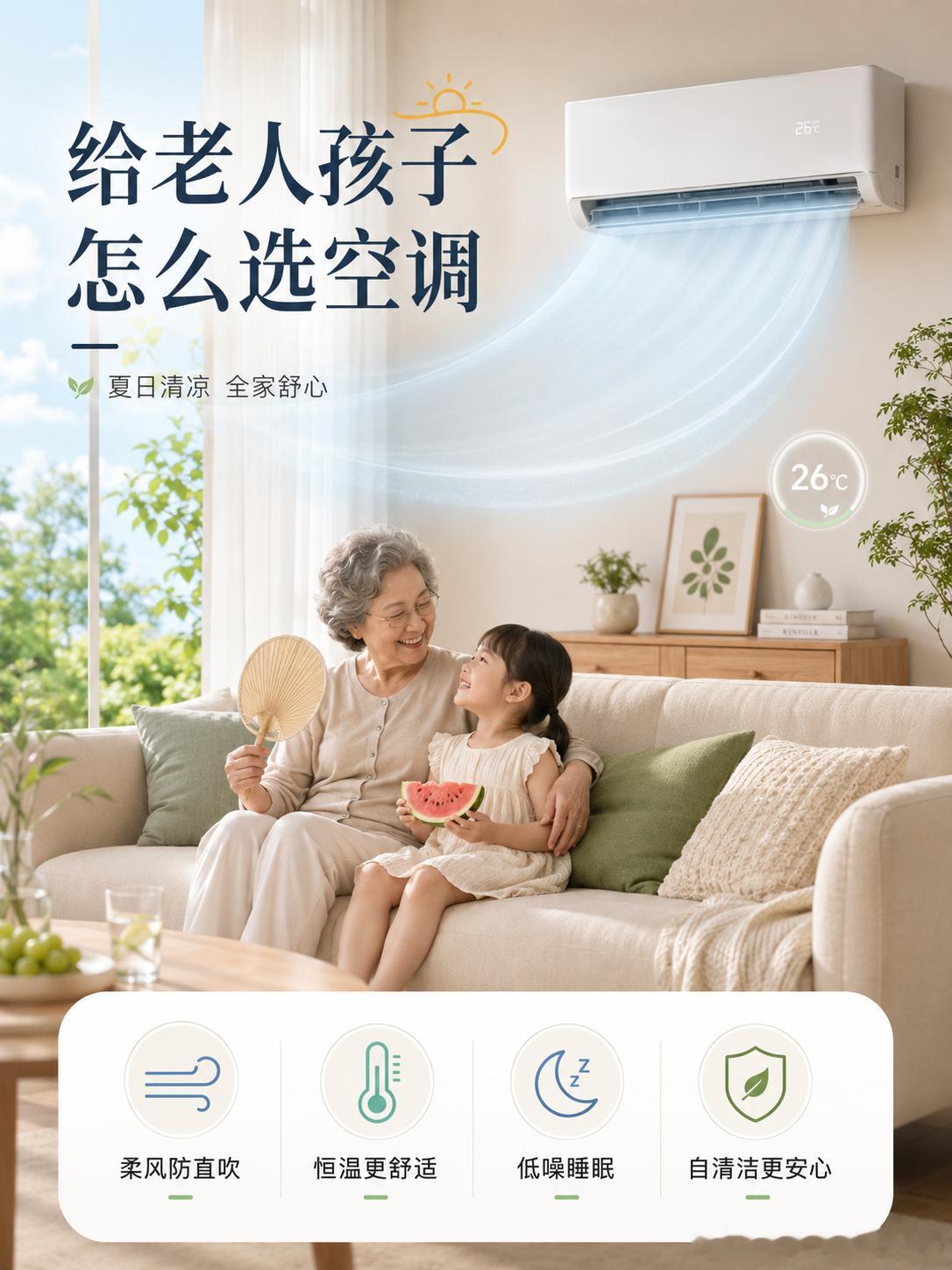 如何给老人孩子选空调家里有老人和孩子，选空调最怕的其实不是“不够凉”，而是“太猛