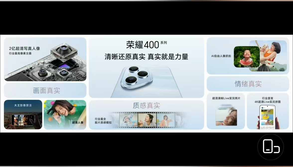 【全系标配2亿超清写真人像主摄荣耀400系列正式发布，2499元起售
