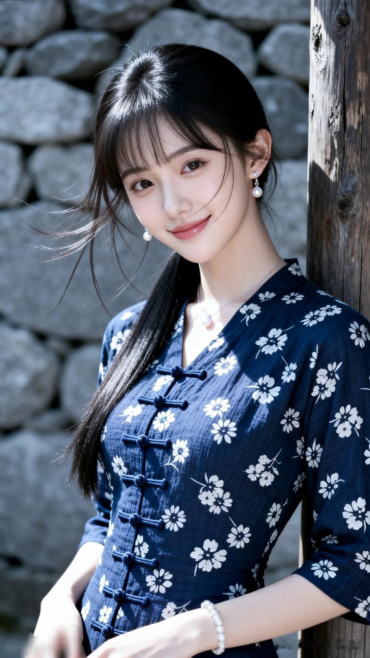 你喜欢哪一种气质的美人?清新蓝花旗袍，优雅气质，秒变东方美人！