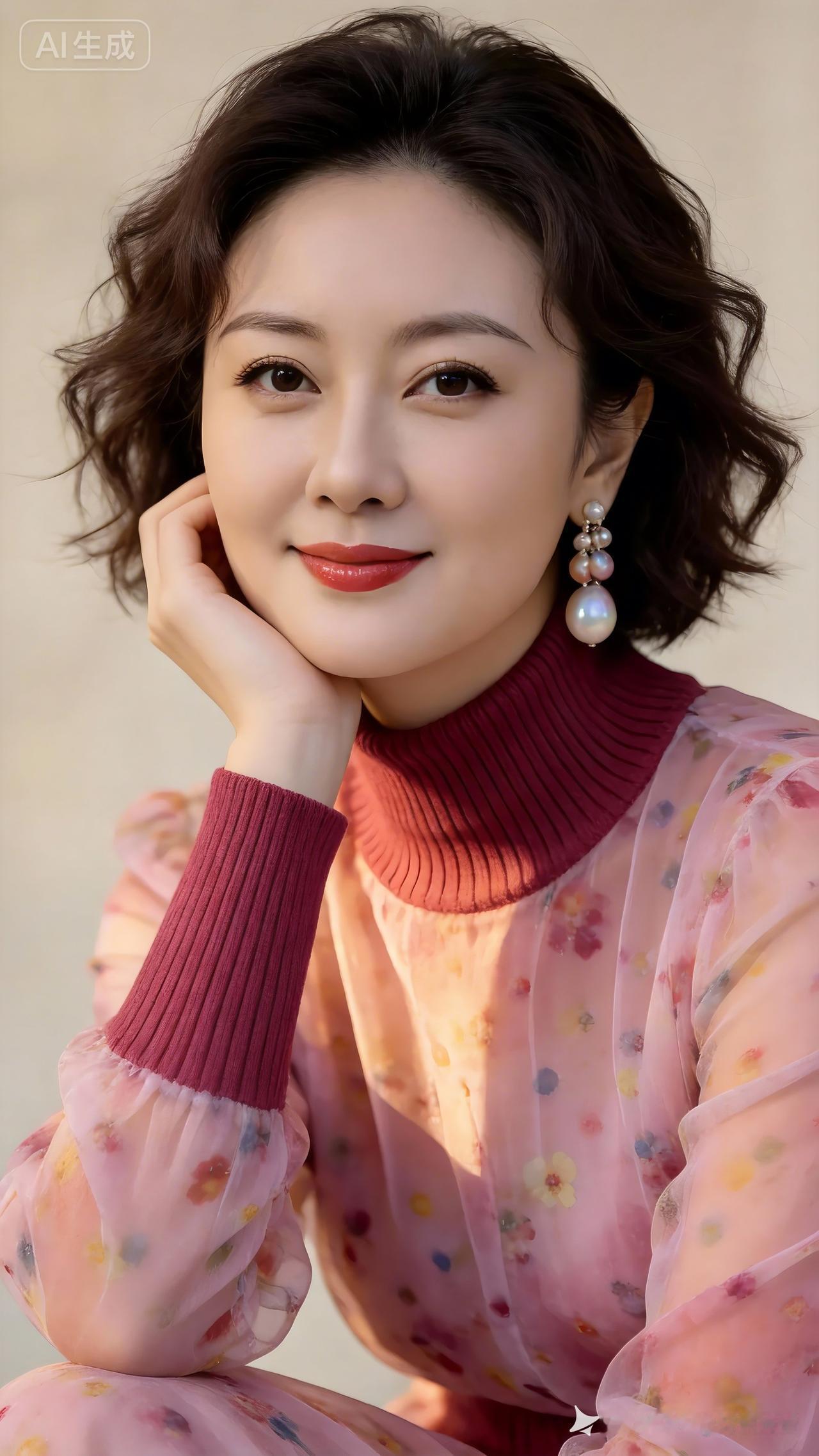 温柔甜美的粉色穿搭，搭配珍珠耳环，尽显优雅气质。