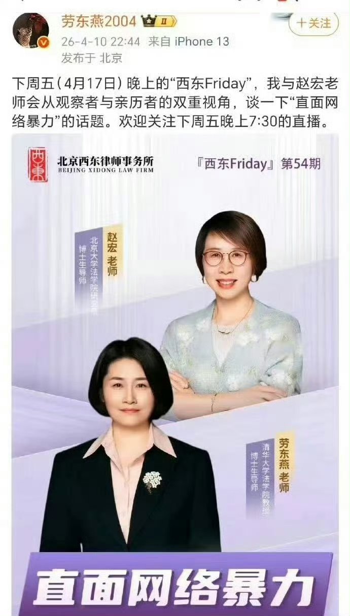 好嘛！清华劳东燕与北大赵宏联动谈网络暴力。热点观点