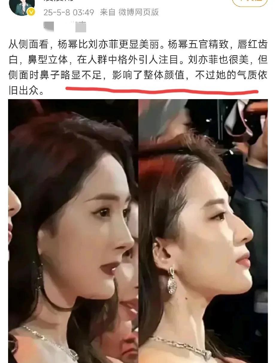 竟然有人说杨幂鼻子胜过刘亦菲，是不是搞错了。难道杨幂不是嘴巴和下巴这一块更胜过刘