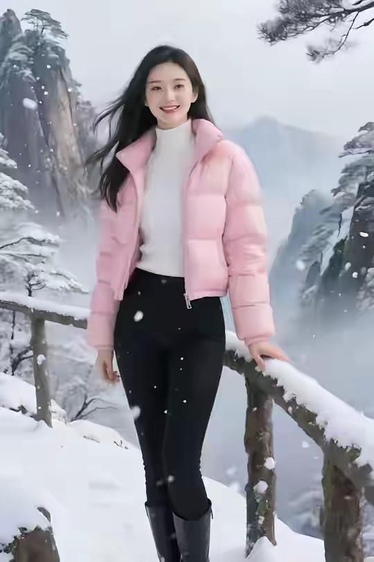 大雪刚止冬至到，晨霜地冻寒气凉。房上树身结白霜，琼花绽放裹银装。