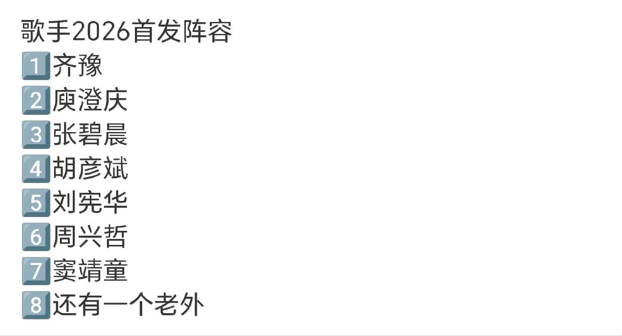 歌手2026的首发阵容是一天增加一个消息，今天又比昨天进了一步，看着越来越像了，