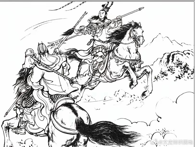 历史方天画戟大战丈八蛇矛，乍一看就像虎牢关吕布战张飞，其实并不是他们二人，图中