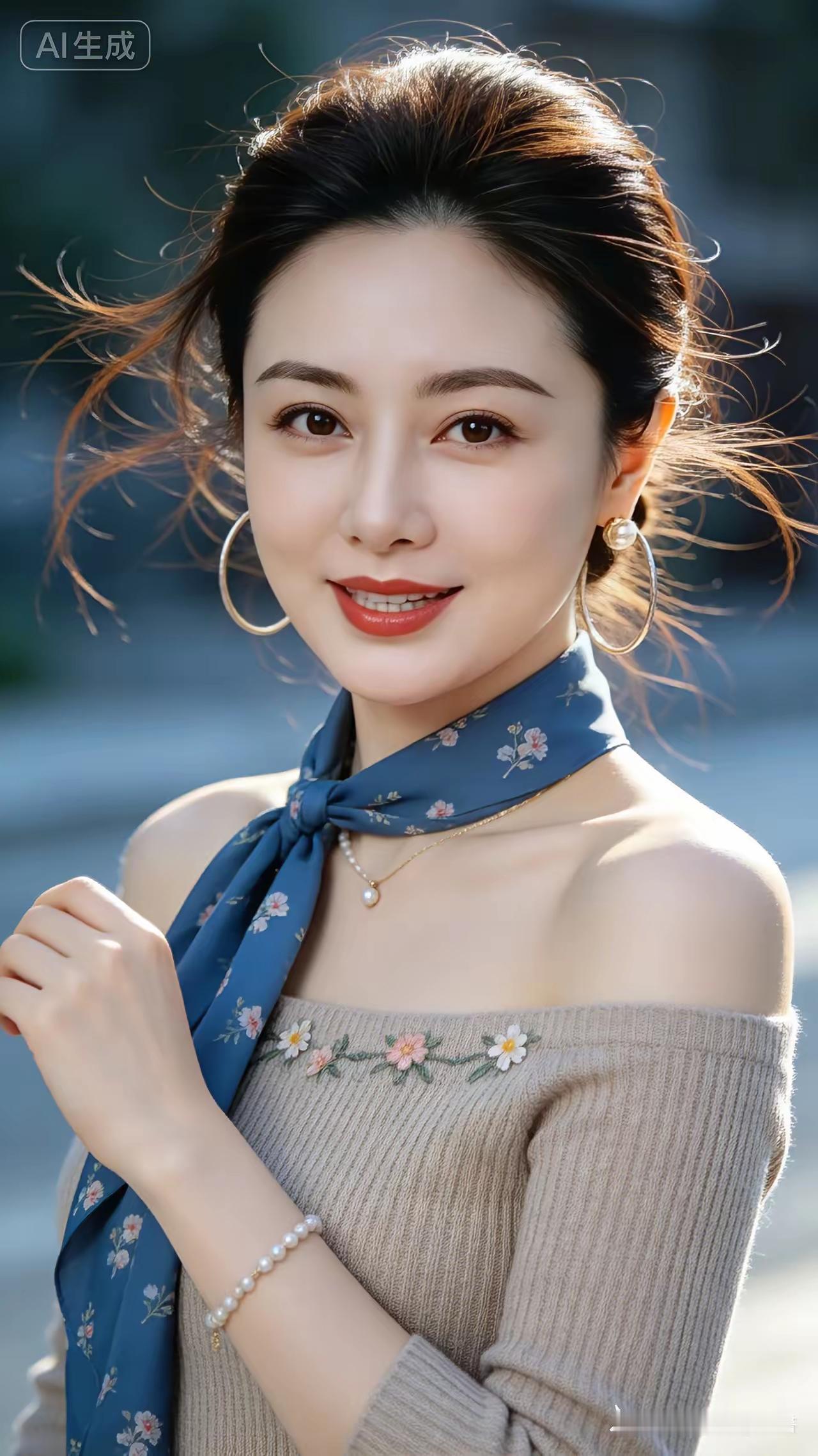 这姑娘打扮得真好看，笑容甜美。