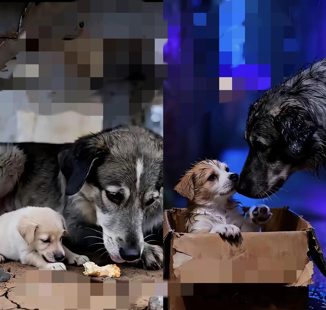 谁懂啊！流浪狗自己都在风雨里讨生活，却把仅有的善良分给了更弱小的生