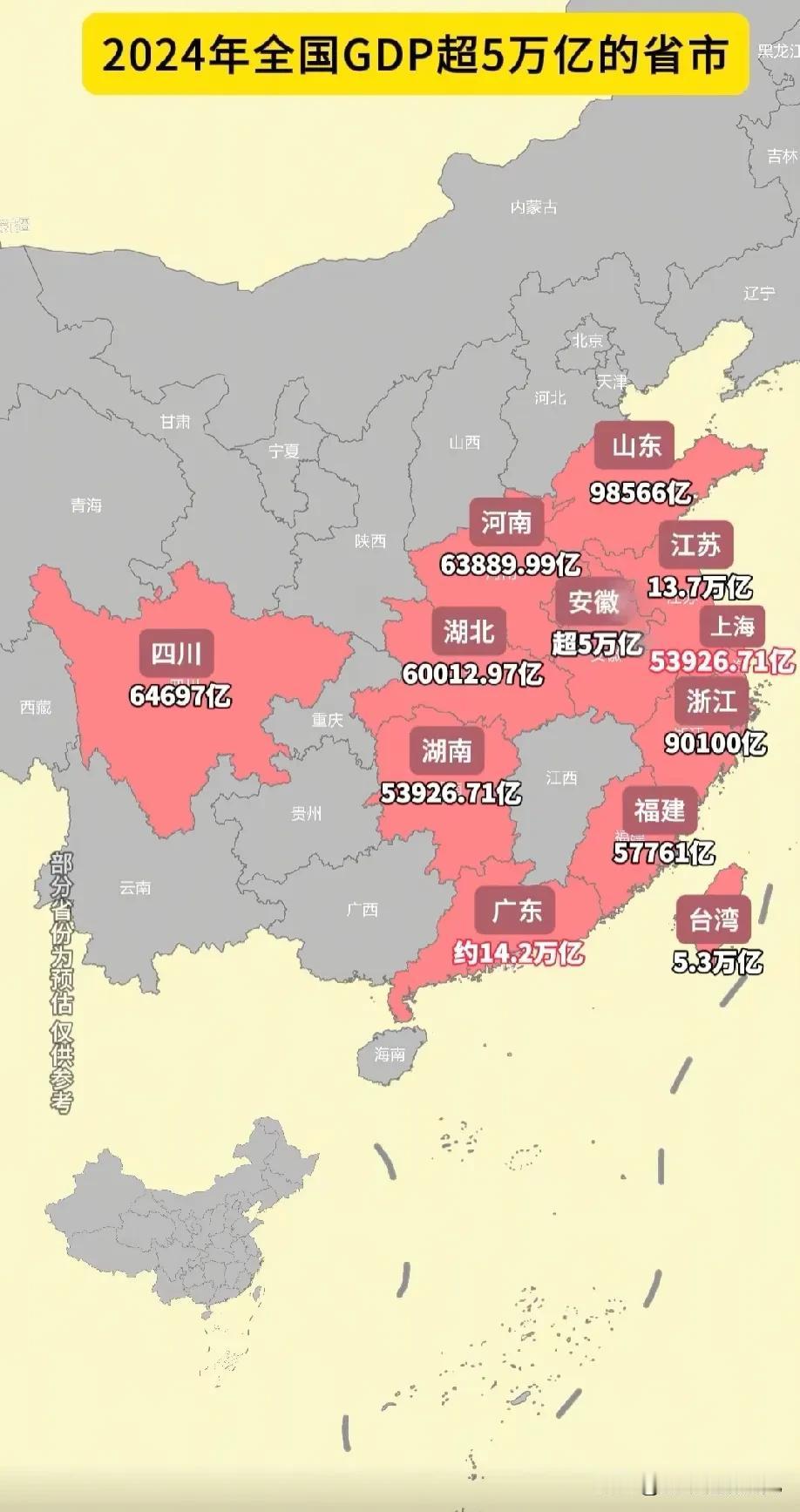 2024年我国GDP达到5万亿元人民币以上的省份有哪些呢？下面这张图片可以告诉你