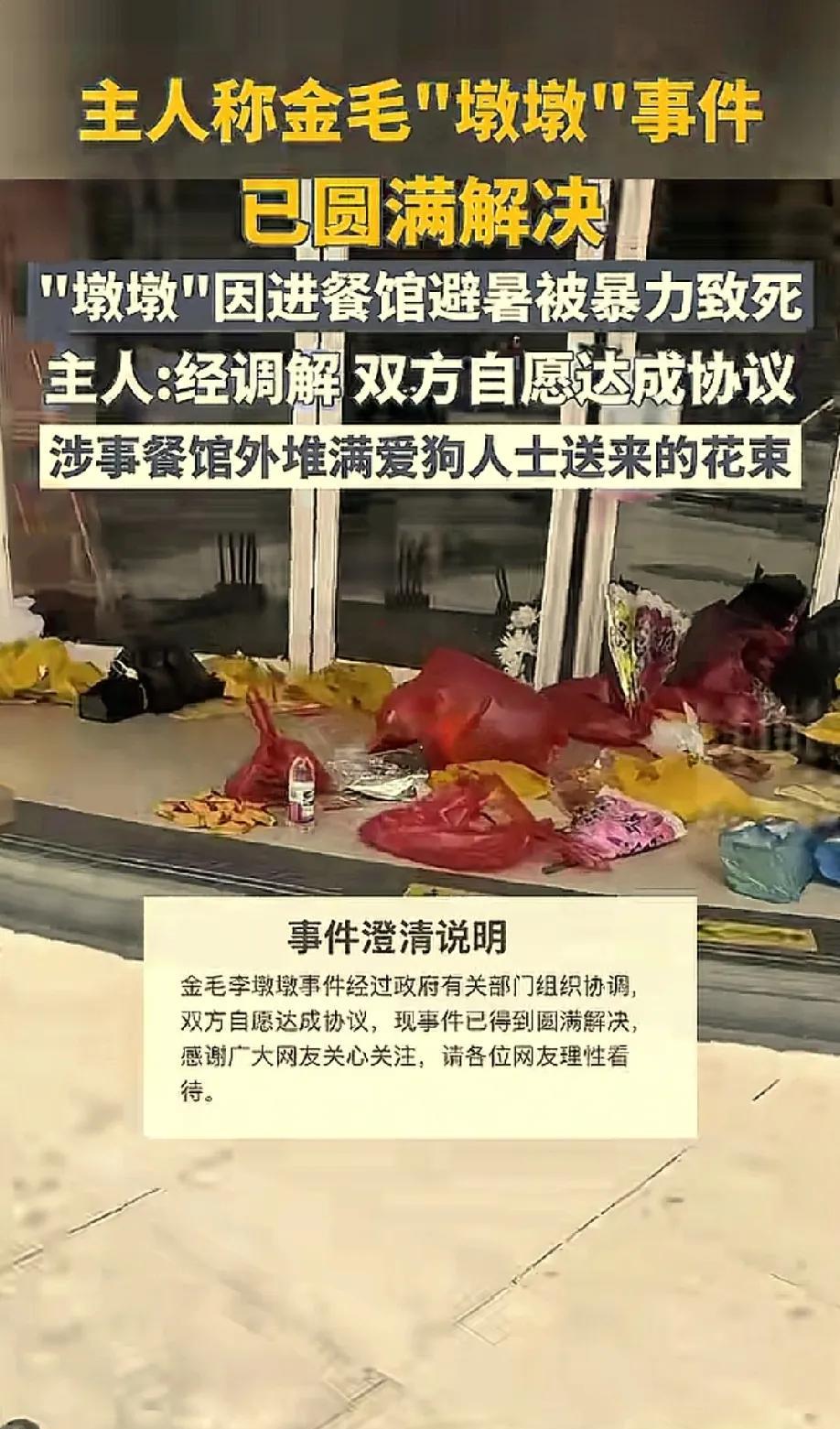 在社会舆论和“爱狗人士”的压力下，金毛狗“墩墩”这事圆满解决了！虽然餐馆行为存在