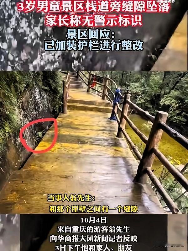 3岁男童景区栈道坠落，这惊魂一幕，估计让景区负责人肠子都悔青了！原本觉得