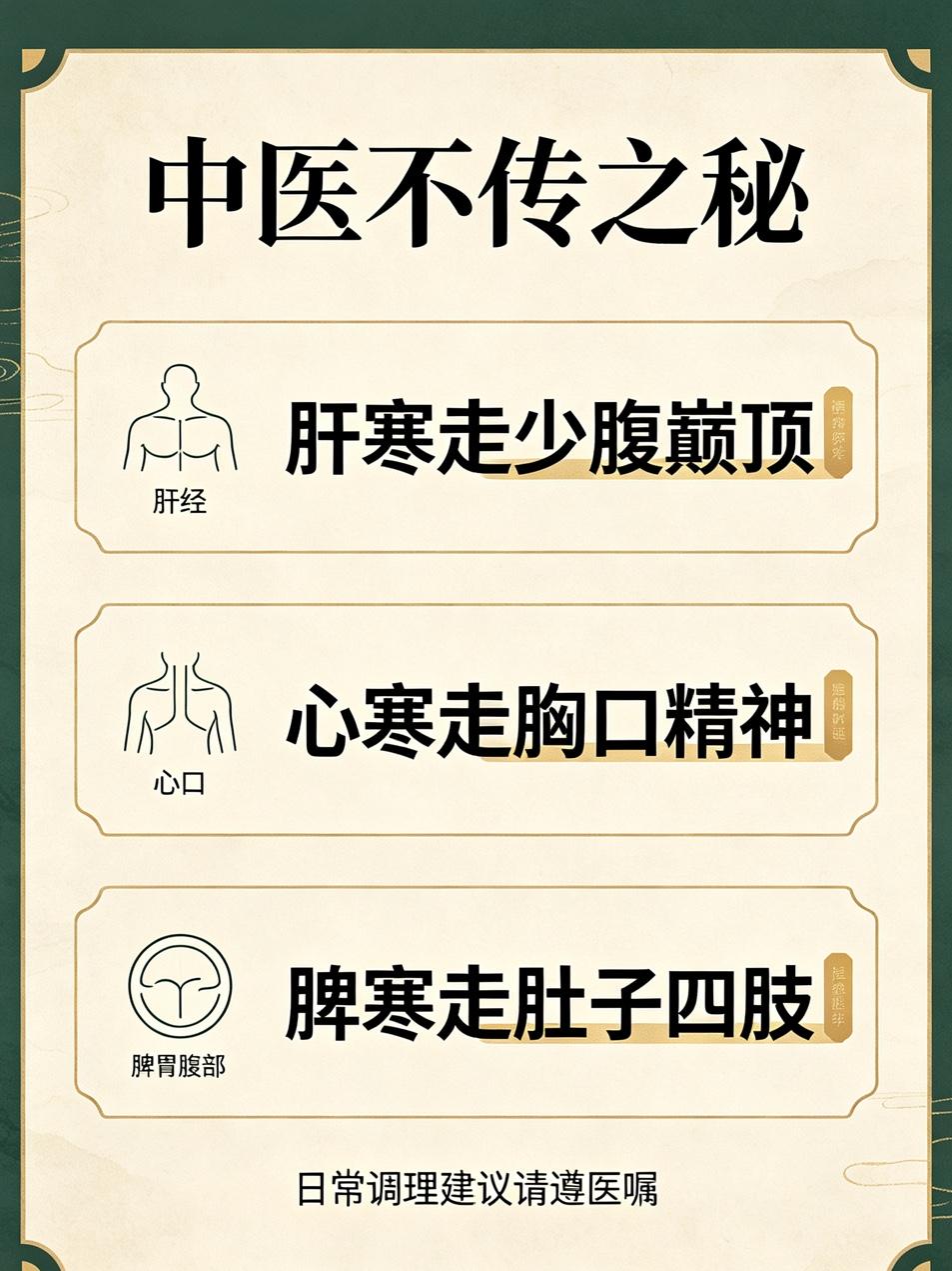 中医不传之秘：肝寒走少腹巅顶、心寒走胸口精神、脾寒走肚子四肢，分清5种寒，对证调