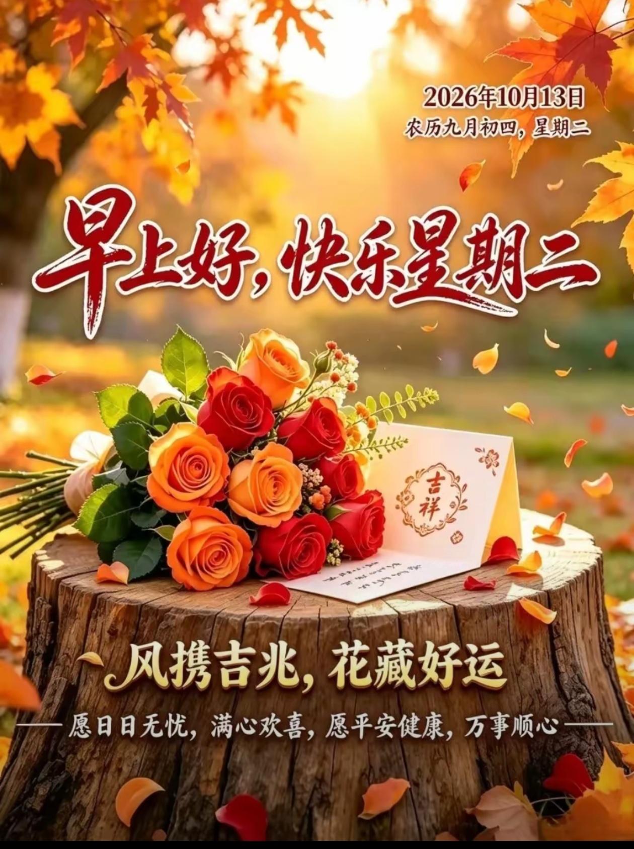 2026./10月13日，周二前行，喜运临门，愿你祥瑞随身🌿