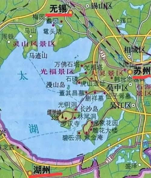 没想到太湖的中间还一座山峰叫缥缈峰三百多米高的海拔呢！太湖真的是太大了，两千三百