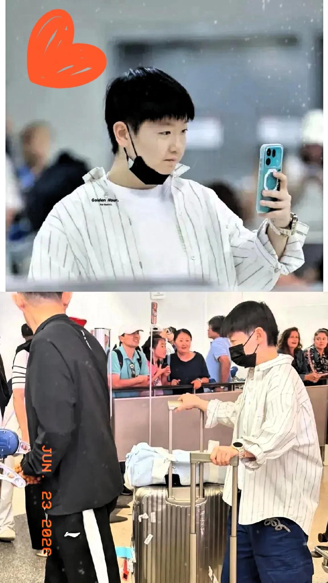 耗时十三小时的跨洋航程结束，孙颖莎平安抵达洛杉矶。走出航站楼后她立刻和家人视频报