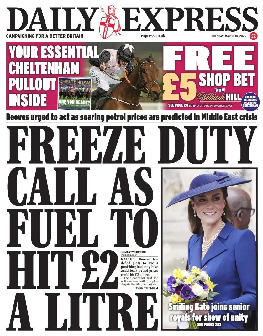 英国《每日快报》报道，由于地缘冲突，尽管中东战争加剧导致油价飙升，英国财政大臣瑞