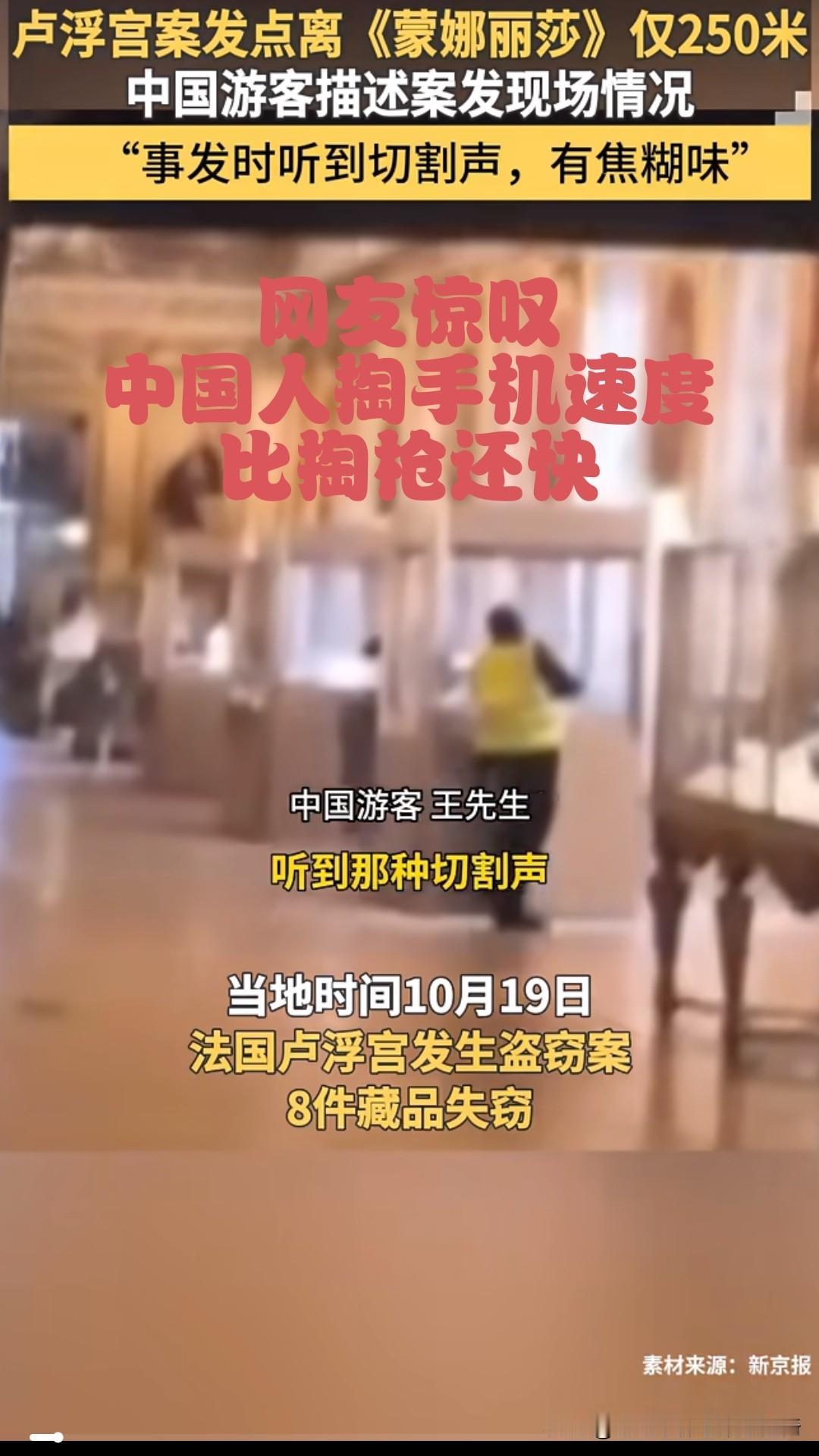 中国人掏手机速度比掏枪还快！卢浮宫劫案现场：中国游客的淡定解说火了[笑着哭][