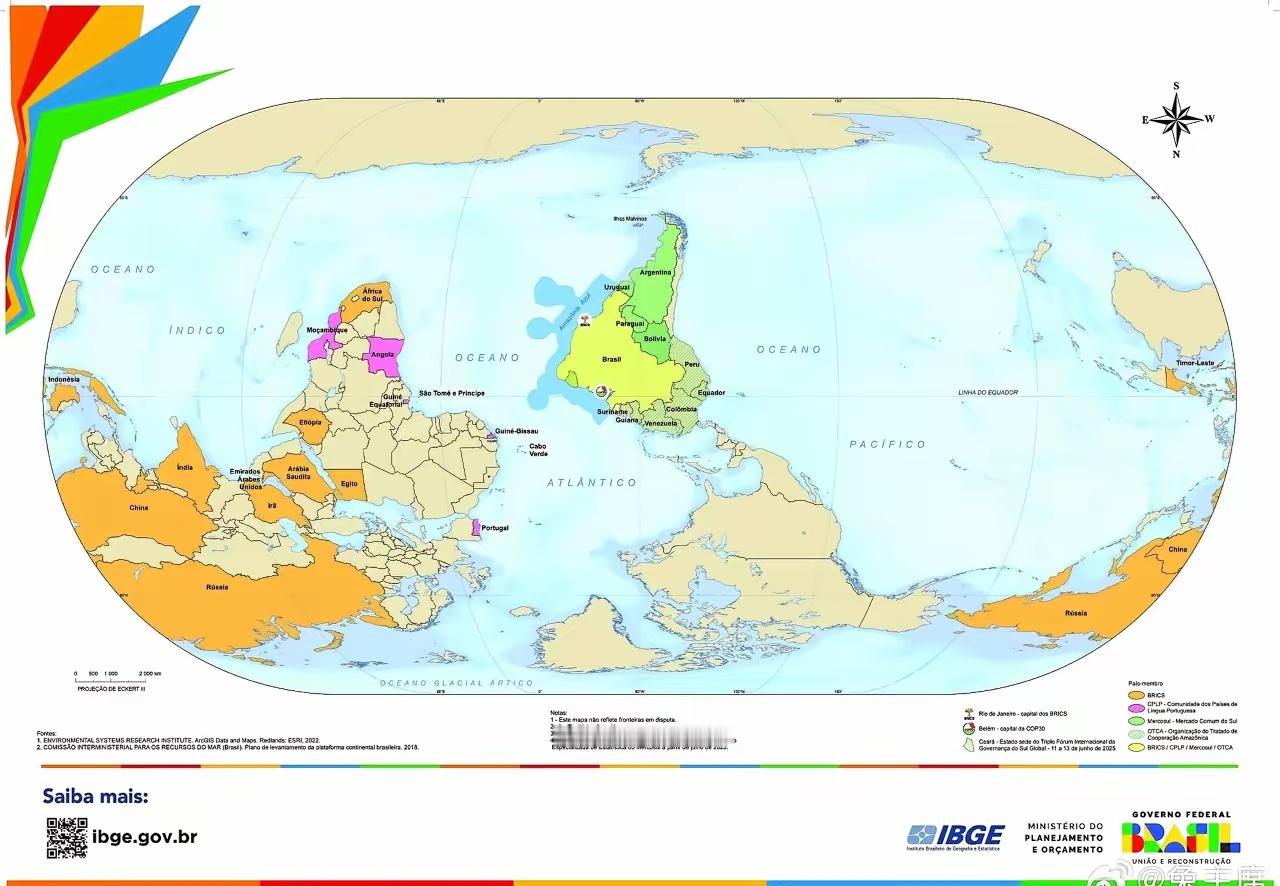 巴西政府颁布的世界地图，长成这样