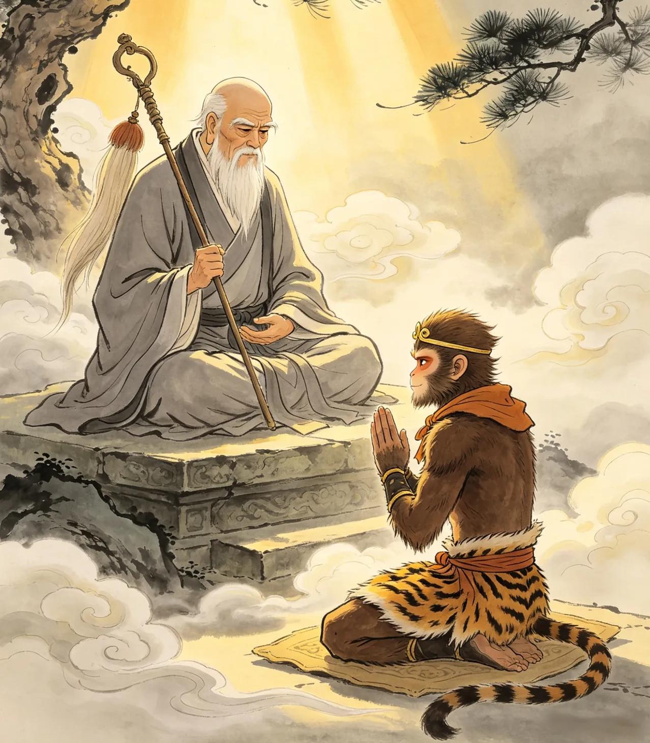 孙悟空下山前，菩提老祖曾攥着他的手反复叮嘱："三界之内，有位手持竹杖的隐者，你此