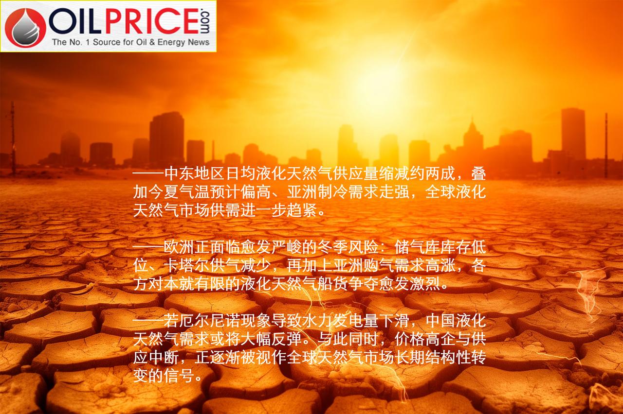 夏季热浪或加或将加剧全球液化天然气供应短缺受日均液化天然气供应骤减两成冲击，